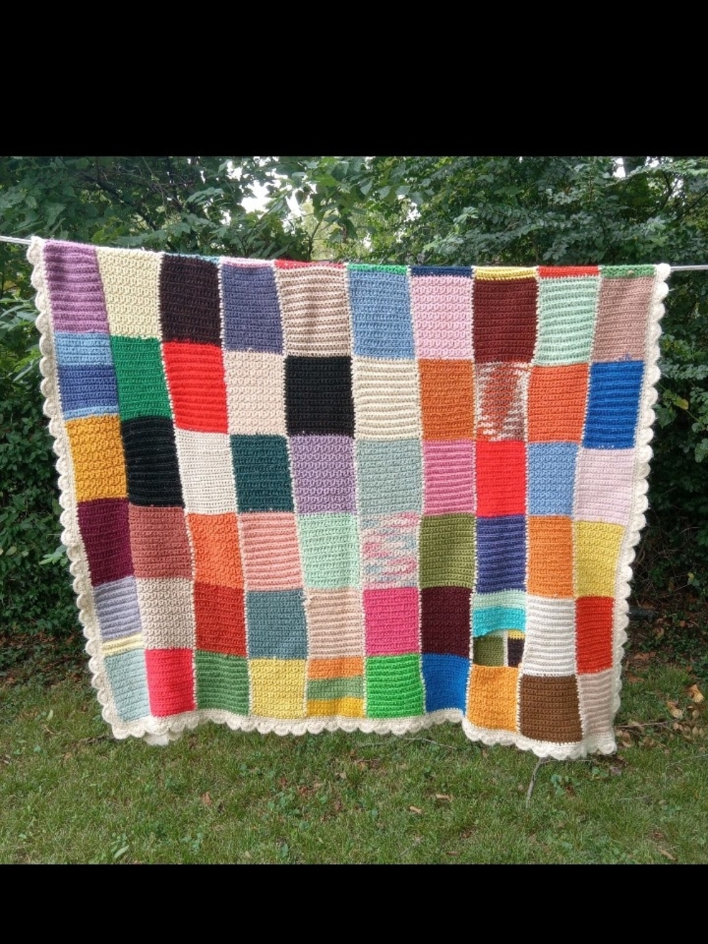 Vtg Handmade Multicolor Patchwork Crochet Blanket - Home Bedding